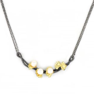 925 Sterling Silver necklace ruthenium plated, gold plated and three fresh water Pearls 925 Sterling Silver necklace ruthenium plated, gold plated and three fresh water Pearls