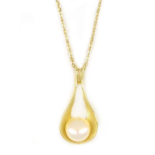 925 Sterling Silver necklace gold plated with fresh water Pearls