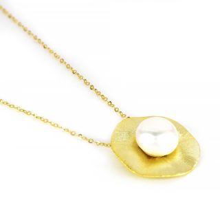 925 Sterling Silver necklace gold plated with fresh water Pearls - 