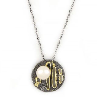 925 Sterling Silver necklace ruthenium plated, gold plated and fresh water Pearls 925 Sterling Silver necklace ruthenium plated, gold plated and fresh water Pearls