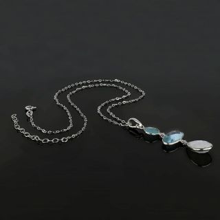 925 Sterling Silver necklace rhodium plated with aqua chalcedony, blue topaz and rainbow moonstone - 