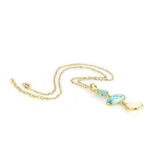 925 Sterling Silver necklace gold plated with aqua chalcedony, blue topaz and rainbow moonstone - 