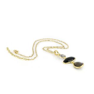 925 Sterling Silver necklace gold plated with black rutile, black onyx and labradorite - 