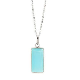 925 Sterling Silver necklace rhodium plated with aqua chalcedony in rectangular shape 925 Sterling Silver necklace rhodium plated with aqua chalcedony in rectangular shape