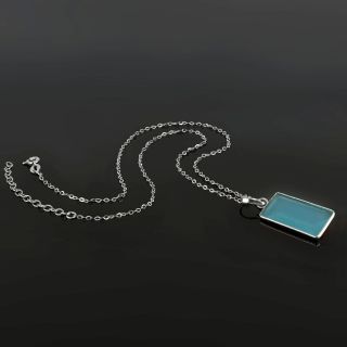 925 Sterling Silver necklace rhodium plated with aqua chalcedony in rectangular shape - 