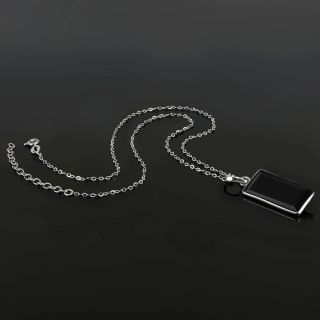 925 Sterling Silver necklace rhodium plated with black onyx in rectangular shape - 