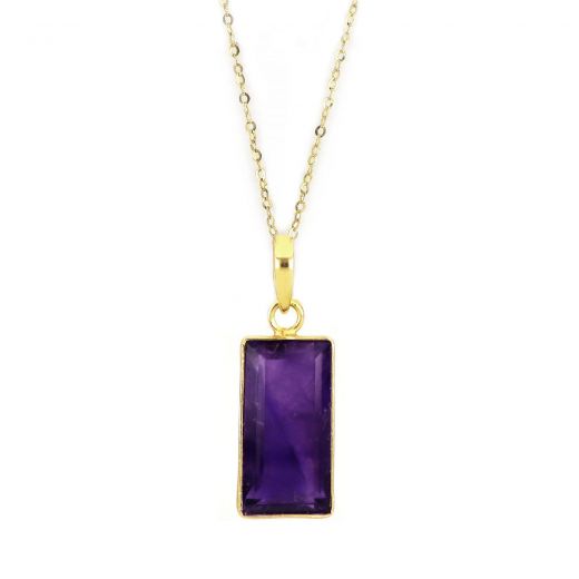 925 Sterling Silver necklace gold plated with amethyst in rectangular shape