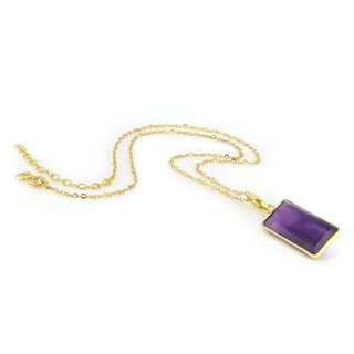 925 Sterling Silver necklace gold plated with amethyst in rectangular shape - 