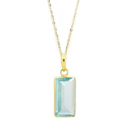 925 Sterling Silver necklace gold plated with blue topaz in rectangular shape