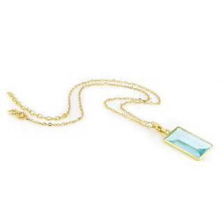 925 Sterling Silver necklace gold plated with blue topaz in rectangular shape - 