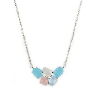 925 Sterling Silver necklace rhodium plated with aqua chalcedony, rainbow moonstone, rose quartz and blue topaz 925 Sterling Silver necklace rhodium plated with aqua chalcedony, rainbow moonstone, rose quartz and blue topaz