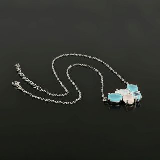 925 Sterling Silver necklace rhodium plated with aqua chalcedony, rainbow moonstone, rose quartz and blue topaz - 