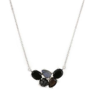 925 Sterling Silver necklace rhodium plated with two black onyx stones, labradorite, black rutile and smoky 925 Sterling Silver necklace rhodium plated with two black onyx stones, labradorite, black rutile and smoky