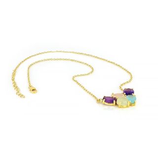 925 Sterling Silver necklace gold plated with amethyst, rose quartz, prehnite and aqua chalcedony - 