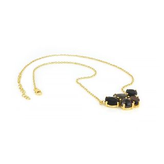 925 Sterling Silver necklace gold plated with two black onyx stones, labrdadorite, black rutile and smoky - 