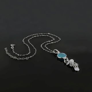 925 Sterling Silver necklace rhodium plated with aqua chalcedony and hanging charms - 