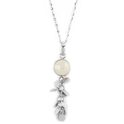 925 Sterling Silver necklace rhodium plated with rainbow moonstone and hanging charms