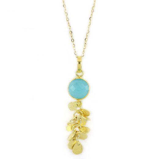 925 Sterling Silver necklace gold plated with aqua chalcedony and hanging charms