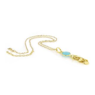 925 Sterling Silver necklace gold plated with aqua chalcedony and hanging charms - 