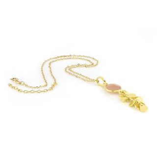 925 Sterling Silver necklace gold plated with peach moonstone and hanging charms - 