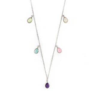 925 Sterling Silver necklace rhodium plated with prehnite, aqua chalcedony, amethyst, rainbow moonstone and rose chalcedony 925 Sterling Silver necklace rhodium plated with prehnite, aqua chalcedony, amethyst, rainbow moonstone and rose chalcedony