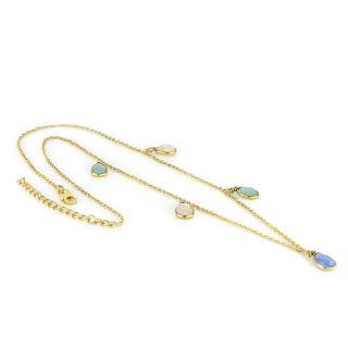 925 Sterling Silver necklace gold plated with two rainbow moonstones, one aqua chalcedony and one blue chalcedony - 