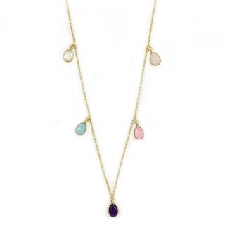 925 Sterling Silver necklace gold plated with prehnite, aqua chalcedony, amethyst and rose chalcedony 925 Sterling Silver necklace gold plated with prehnite, aqua chalcedony, amethyst and rose chalcedony