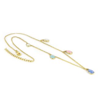 925 Sterling Silver necklace gold plated with prehnite, aqua chalcedony, amethyst and rose chalcedony - 