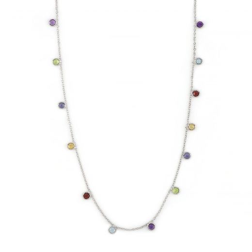 925 Sterling Silver necklace rhodium plated with multi semi precious  stones