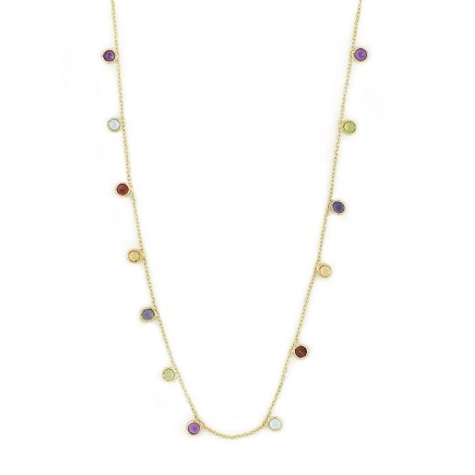 925 Sterling Silver necklace gold plated with multi semi precious  stones