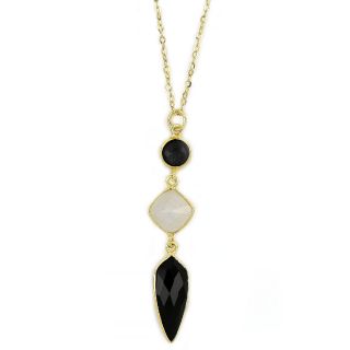 925 Sterling Silver necklace gold plated with two black onyx stones and rainbow moonstone in rhombus shape 925 Sterling Silver necklace gold plated with two black onyx stones and rainbow moonstone in rhombus shape