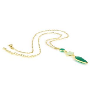 925 Sterling Silver necklace gold plated with two green onyx stones and prehnite in rhombus shape - 