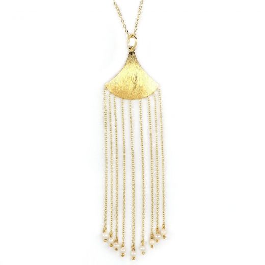 925 Sterling Silver necklace gold plated with fresh water pearls and little chains