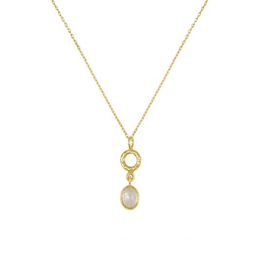 Handmade silver necklace gold plated with rainbow moonstone