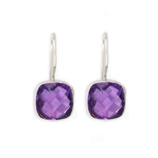 925 Sterling Silver earrings rhodium plated with round Amethyst 925 Sterling Silver earrings rhodium plated with round Amethyst