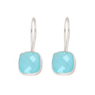 925 Sterling Silver earrings rhodium plated with round Aqua Chalcedony 925 Sterling Silver earrings rhodium plated with round Aqua Chalcedony