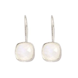 925 Sterling Silver earrings rhodium plated with round Rainbow Moonstone 925 Sterling Silver earrings rhodium plated with round Rainbow Moonstone