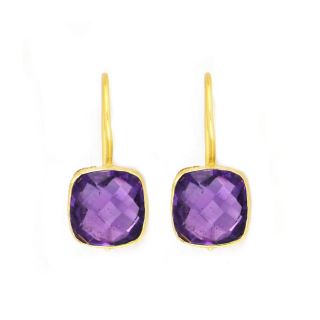 925 Sterling Silver earrings gold plated with square Amethyst 925 Sterling Silver earrings gold plated with square Amethyst