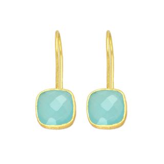 925 Sterling Silver earrings gold plated with square Aqua Chalcedony 925 Sterling Silver earrings gold plated with square Aqua Chalcedony