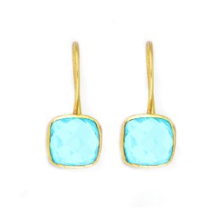 925 Sterling Silver earrings gold plated with square Blue Quartz 925 Sterling Silver earrings gold plated with square Blue Quartz
