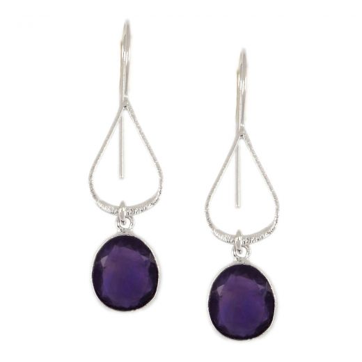 925 Sterling Silver earrings rhodium plated with oval Amethyst