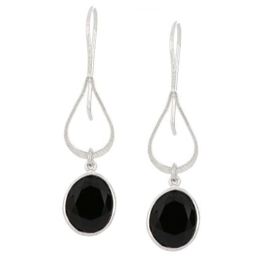 925 Sterling Silver earrings rhodium plated with oval Black Onyx