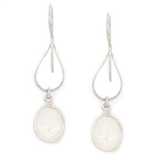 Χειροποίητα ασημένια σκουλαρίκια επιροδιωμένα με οβάλ φεγγαρόπετρα