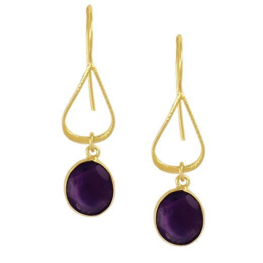 925 Sterling Silver earrings gold plated with oval Amethyst