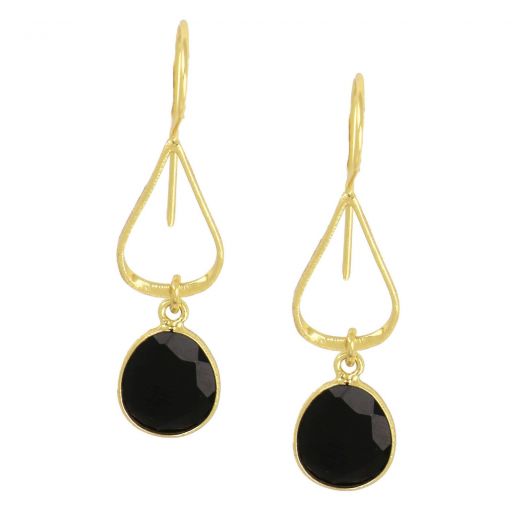 925 Sterling Silver earrings gold plated with oval Black Onyx