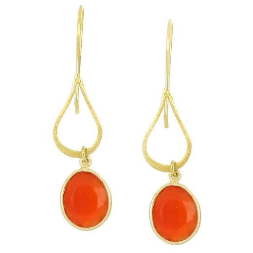 925 Sterling Silver earrings gold plated with oval Carnelian