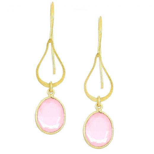 925 Sterling Silver earrings gold plated with oval Rose Chalcedony