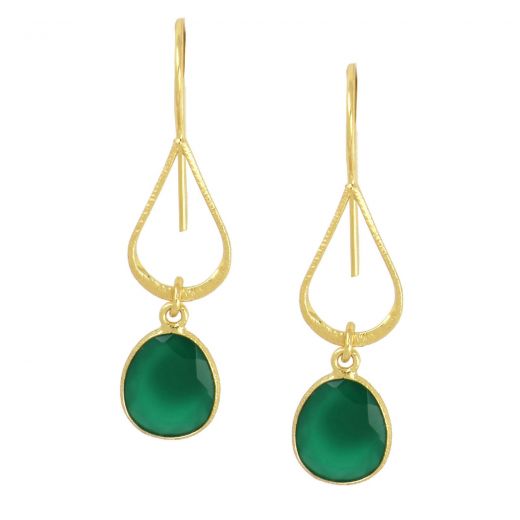 925 Sterling Silver earrings gold plated with oval Green Onyx
