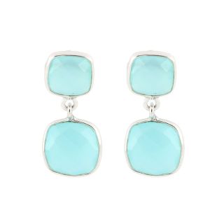 925 Sterling Silver earrings rhodium plated with two square stones of Aqua Chalcedony 925 Sterling Silver earrings rhodium plated with two square stones of Aqua Chalcedony