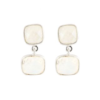 925 Sterling Silver earrings rhodium plated with two square stones of Rainbow Moonstone 925 Sterling Silver earrings rhodium plated with two square stones of Rainbow Moonstone
